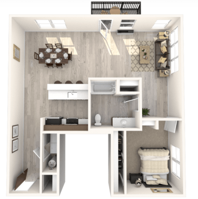 Floor plan for 1 bed, 1 bath, 985 sqft